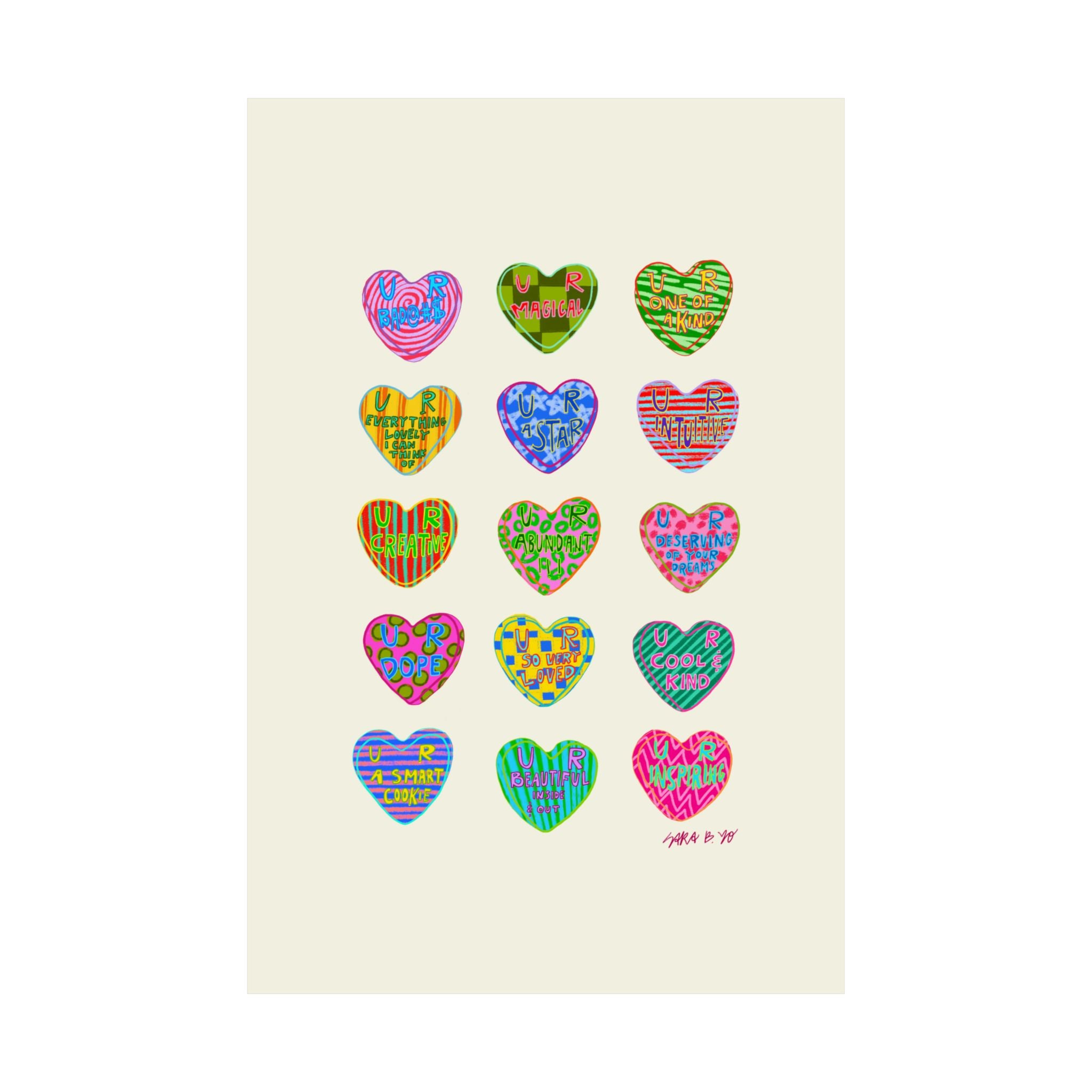 Candy Heart Affirmations Art Print