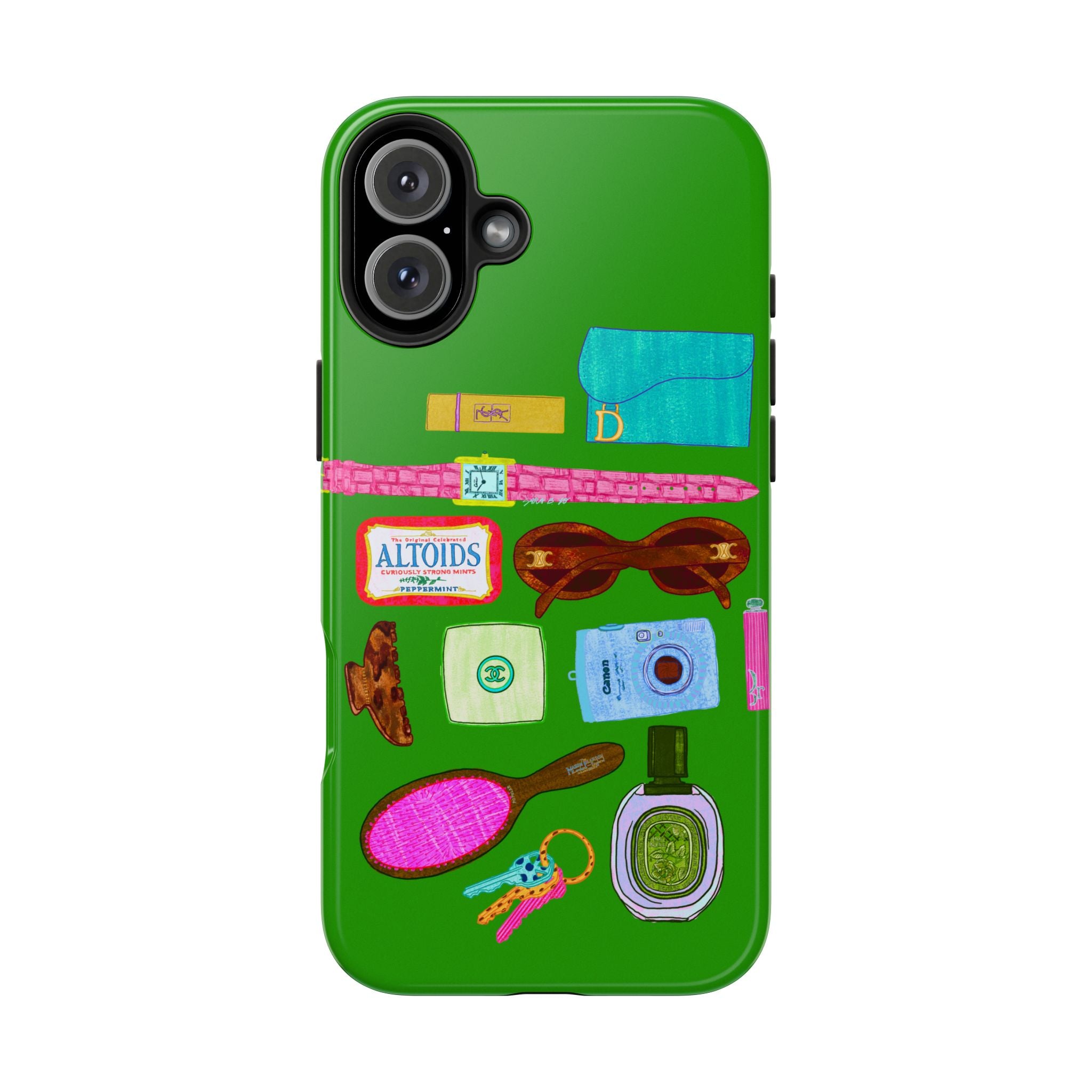 What's in My Bag Green Phone Case