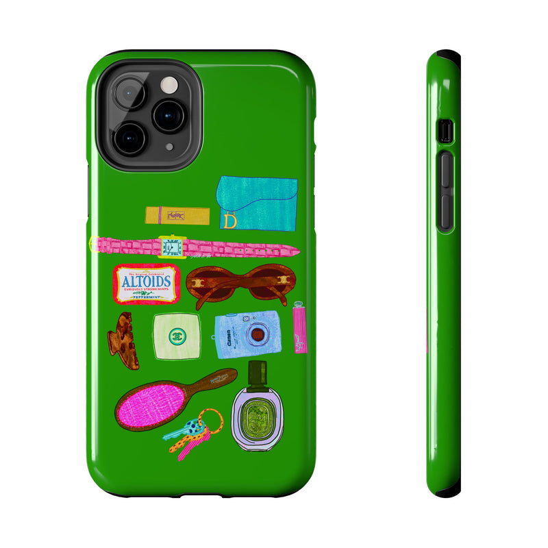 What's in My Bag Green Phone Case