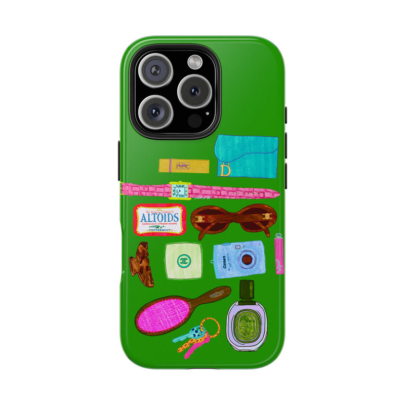 What's in My Bag Green Phone Case